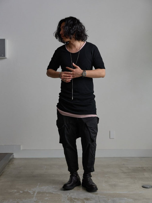 Modal Cotton Layered U - neck T-shirt【BLACK】 - PRY