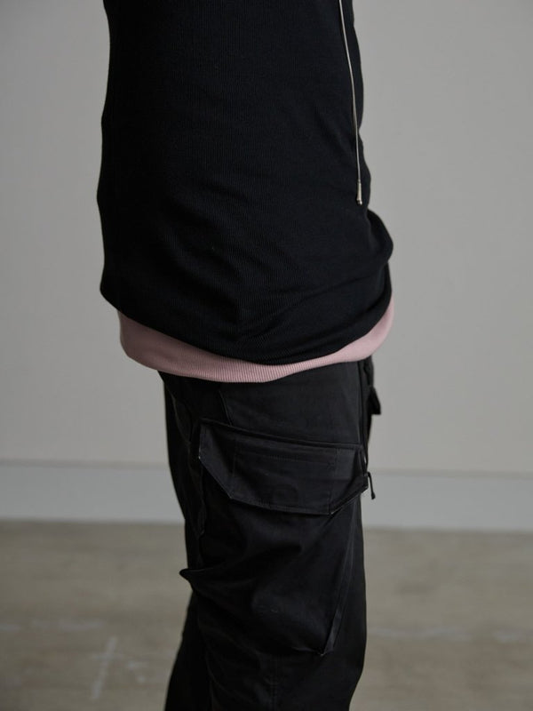 Modal Cotton Layered U - neck T-shirt【BLACK】 - PRY