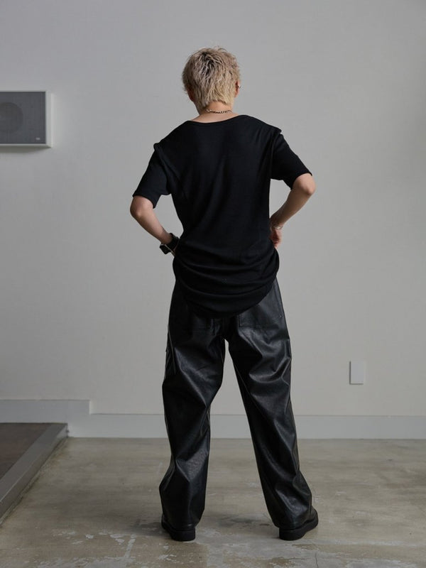 Modal Cotton Layered U - neck T-shirt【BLACK】 - PRY