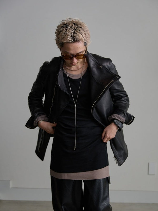 Modal Cotton Layered U - neck T-shirt【BLACK】 - PRY