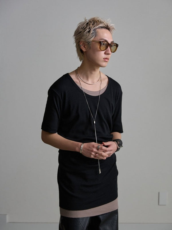 Modal Cotton Layered U - neck T-shirt【BLACK】 - PRY