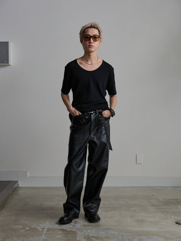 Modal Cotton Layered U - neck T-shirt【BLACK】 - PRY