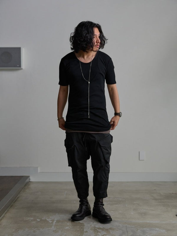 Modal Cotton Layered U - neck T-shirt【BLACK】 - PRY