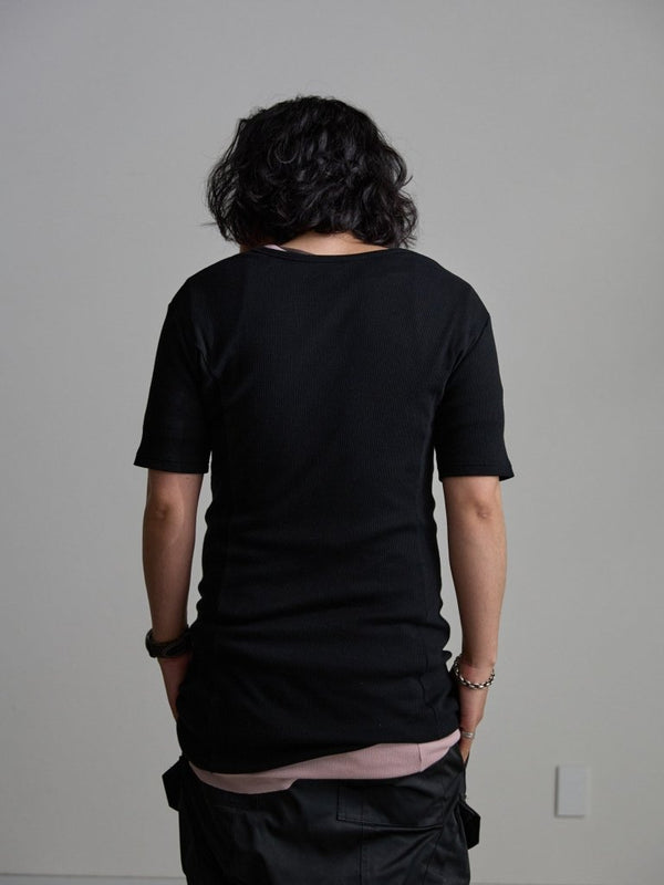 Modal Cotton Layered U - neck T-shirt【BLACK】 - PRY