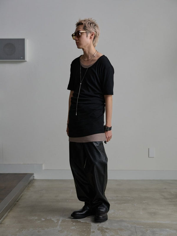 Modal Cotton Layered U - neck T-shirt【BLACK】 - PRY