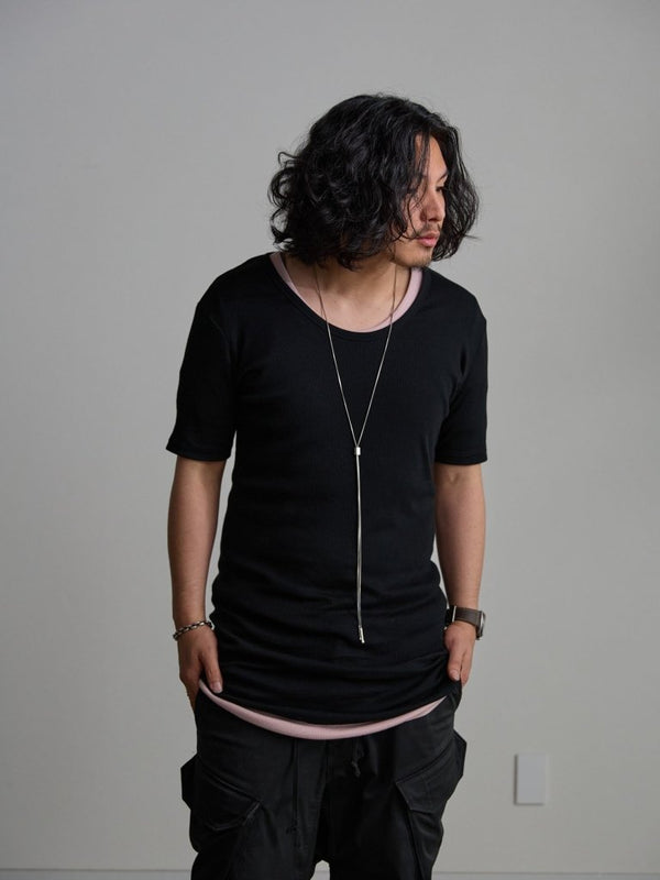 Modal Cotton Layered U - neck T-shirt【BLACK】 - PRY