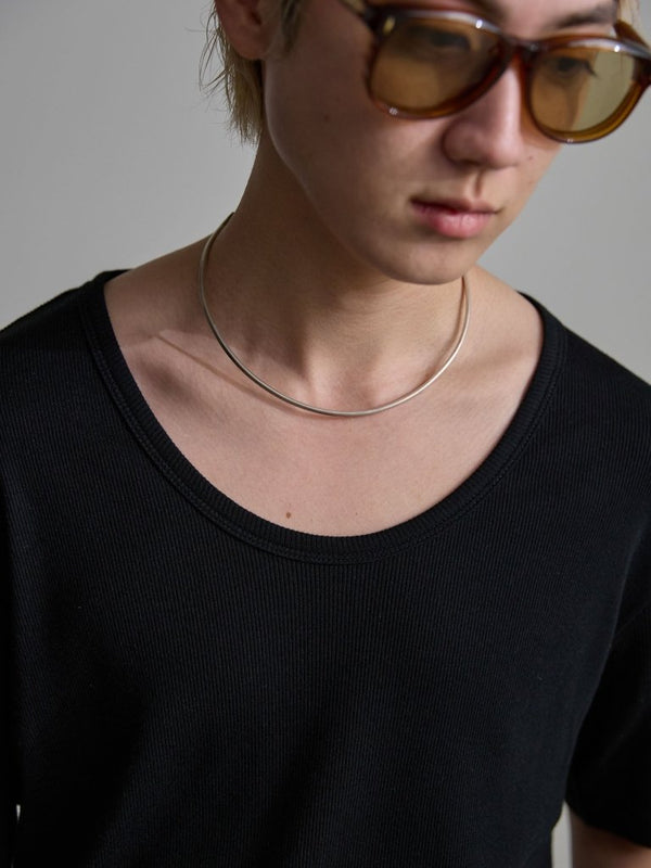 Modal Cotton Layered U - neck T-shirt【BLACK】 - PRY