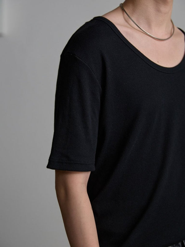 Modal Cotton Layered U - neck T-shirt【BLACK】 - PRY