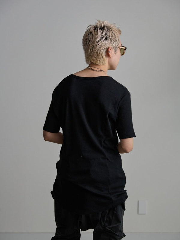 Modal Cotton Layered U - neck T-shirt【BLACK】 - PRY