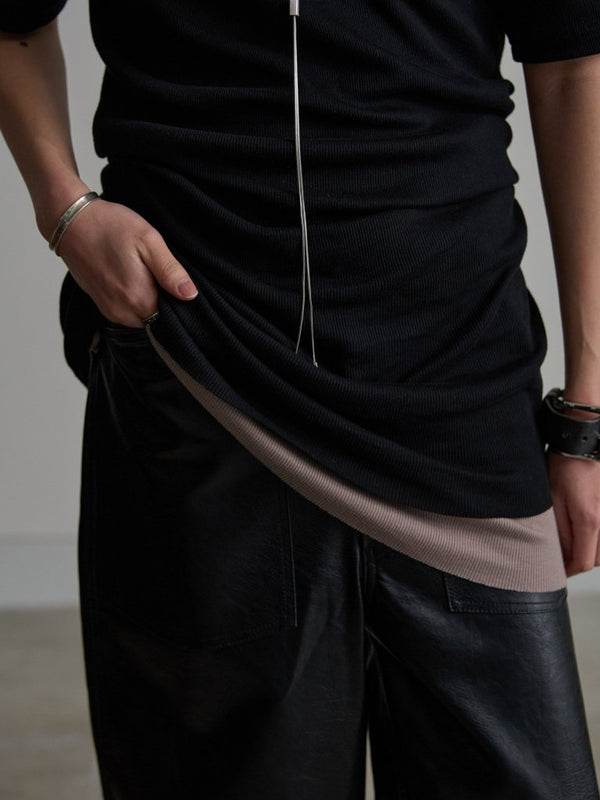 Modal Cotton Layered U - neck T-shirt【BLACK】 - PRY