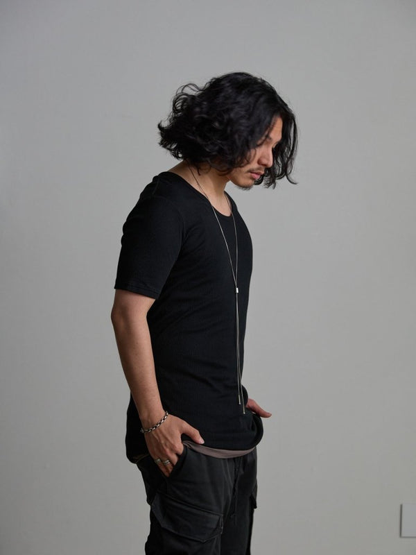 Modal Cotton Layered U - neck T-shirt【BLACK】 - PRY
