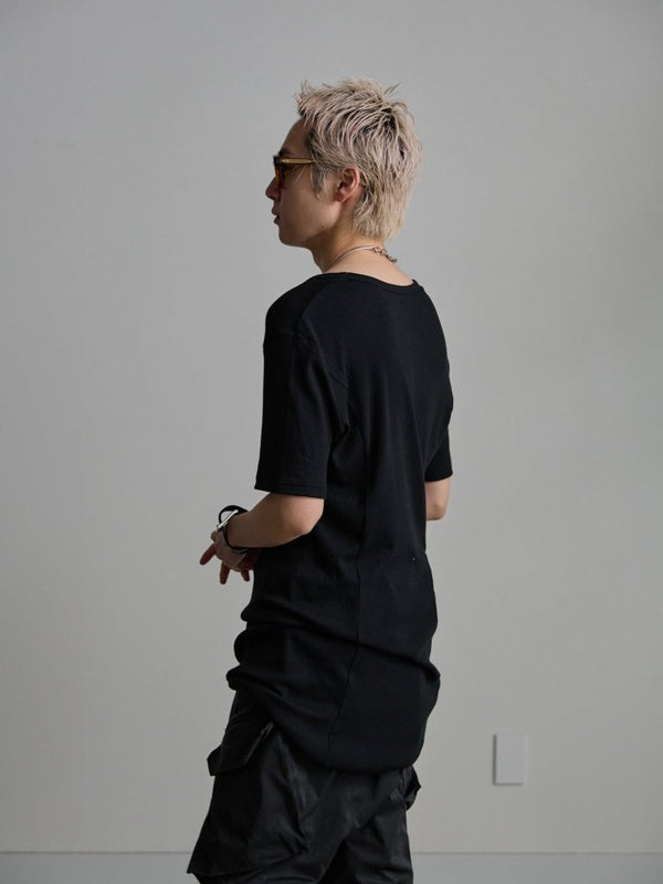 Modal Cotton Layered U - neck T-shirt【BLACK】 - PRY