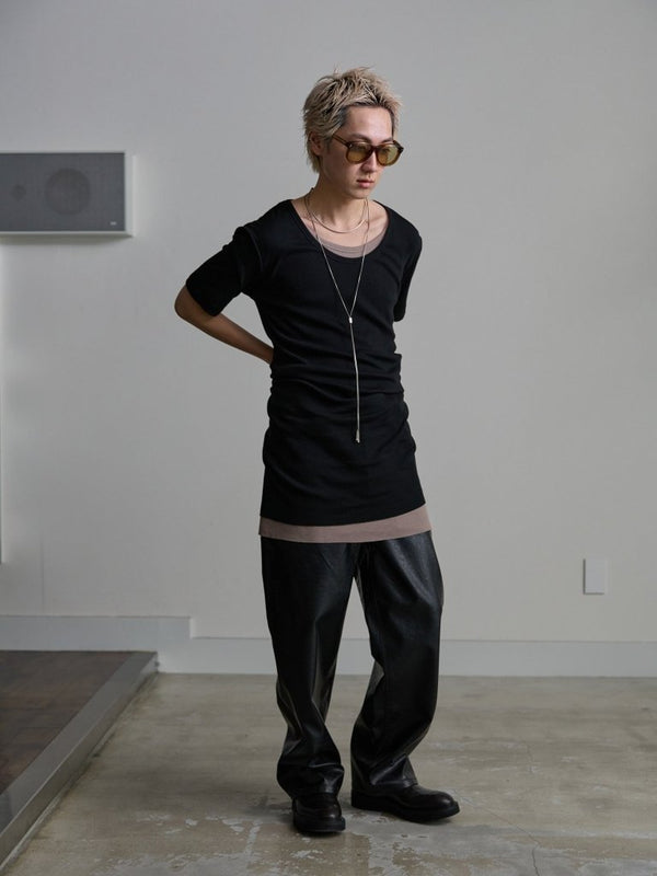 Modal Cotton Layered U - neck T-shirt【BLACK】 - PRY