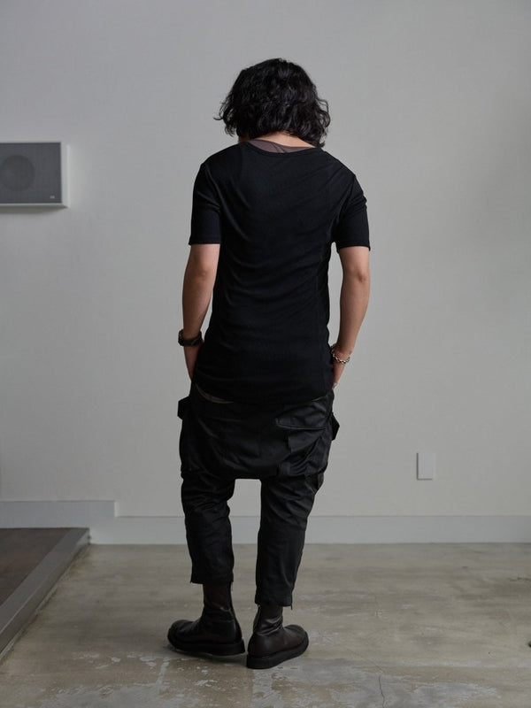 Modal Cotton Layered U - neck T-shirt【BLACK】 - PRY