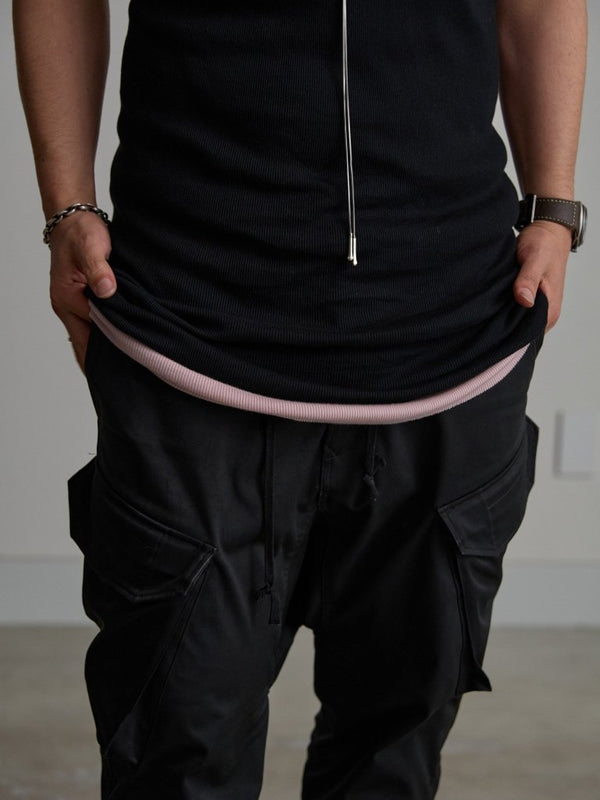 Modal Cotton Layered U - neck T-shirt【BLACK】 - PRY