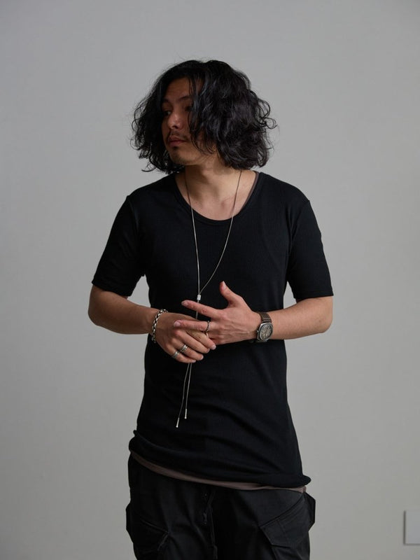 Modal Cotton Layered U - neck T-shirt【BLACK】 - PRY