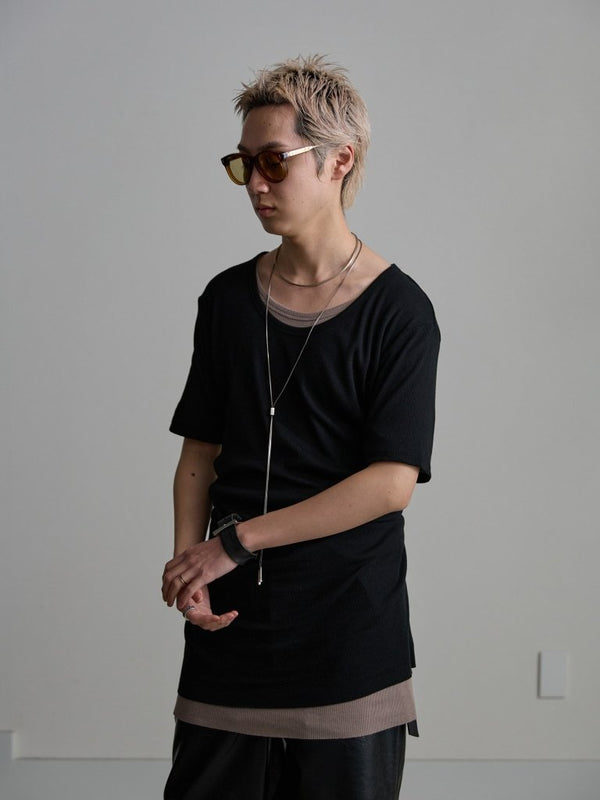 Modal Cotton Layered U - neck T-shirt【BLACK】 - PRY