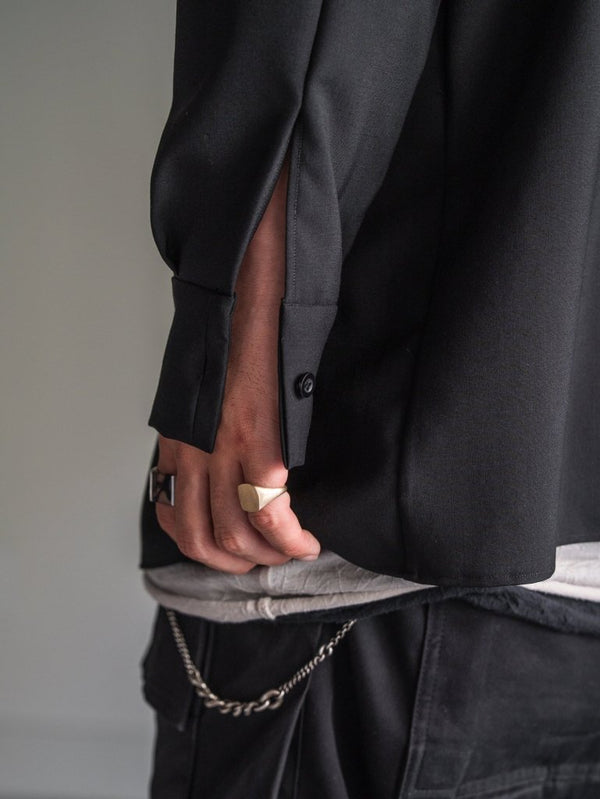 Super100's Button - front Shirt【black】 - PRY