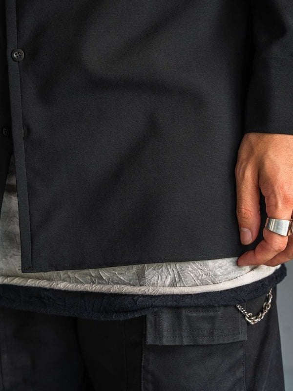 Super100's Button - front Shirt【black】 - PRY