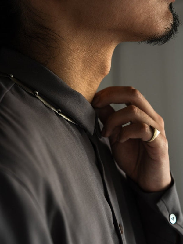 Super100's Button - front Shirt【taupe】 - PRY