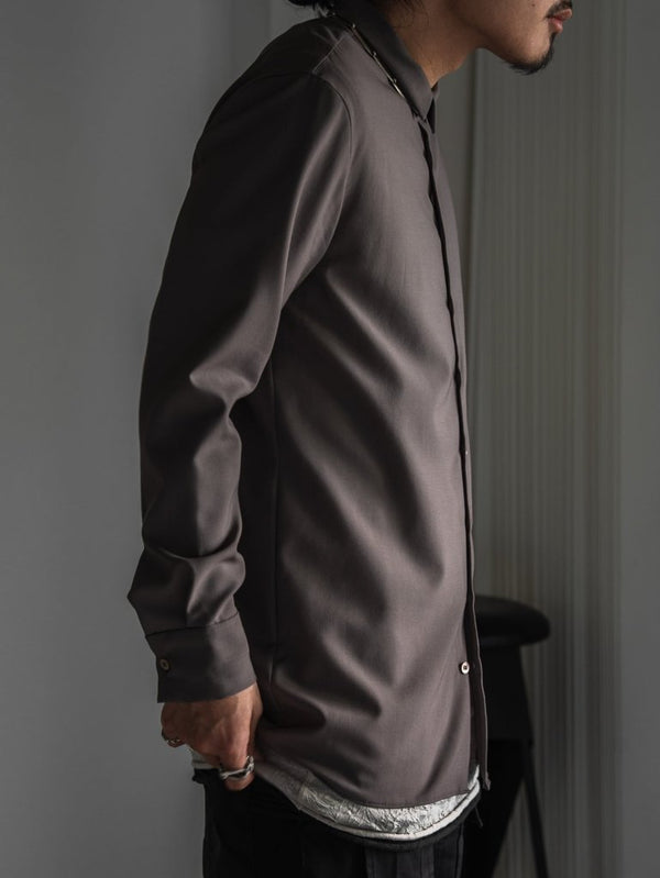 Super100's Button - front Shirt【taupe】 - PRY