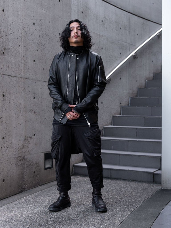 Tailored Leather Bomber Jacket (B-15 MOD.)【Black】 - PRY