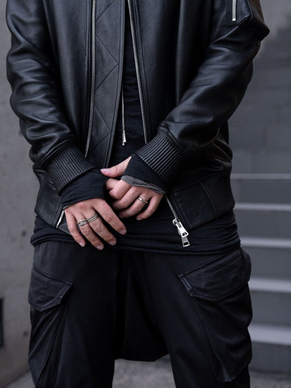 Tailored Leather Bomber Jacket (B-15 MOD.)【Black】 - PRY