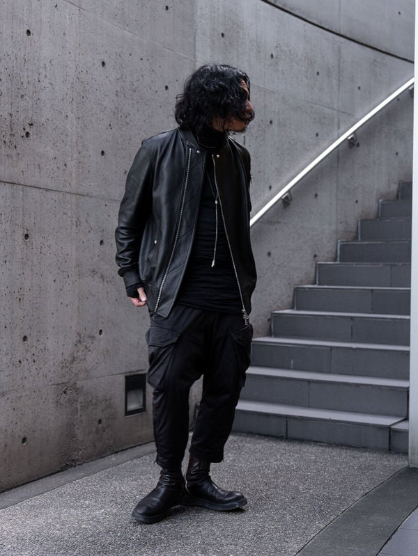 Tailored Leather Bomber Jacket (B-15 MOD.)【Black】 - PRY