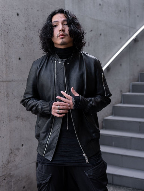 Tailored Leather Bomber Jacket (B-15 MOD.)【Black】 - PRY