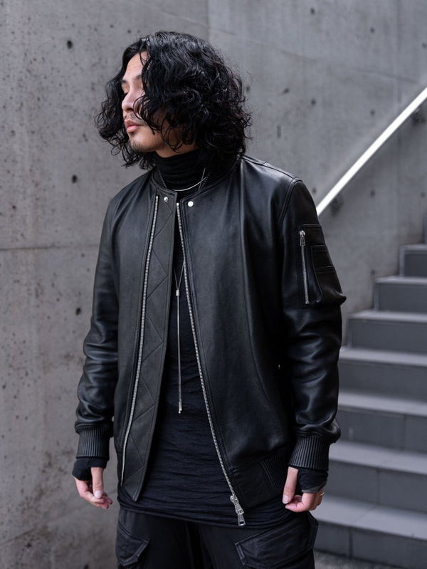 Tailored Leather Bomber Jacket (B-15 MOD.)【Black】 - PRY