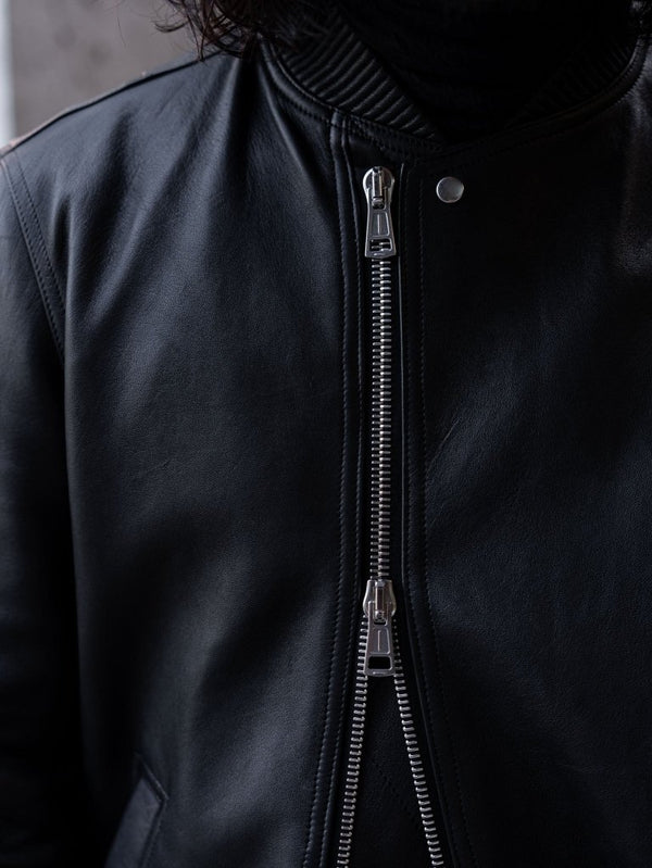 Tailored Leather Bomber Jacket (B-15 MOD.)【Black】 - PRY