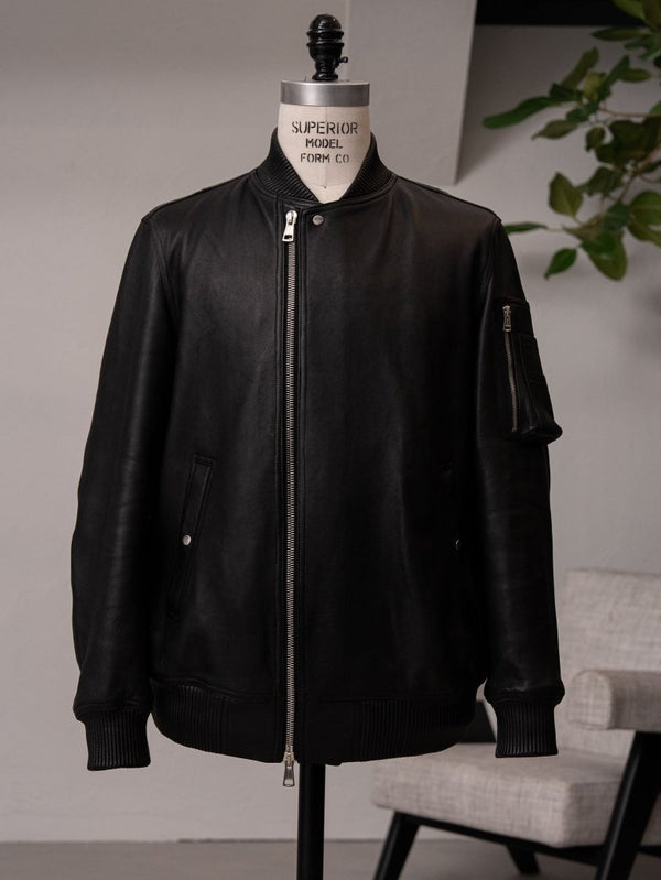 Tailored Leather Bomber Jacket (B-15 MOD.)【Black】 - PRY