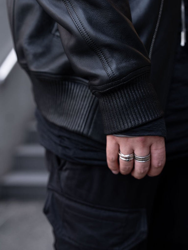 Tailored Leather Bomber Jacket (B-15 MOD.)【Black】 - PRY