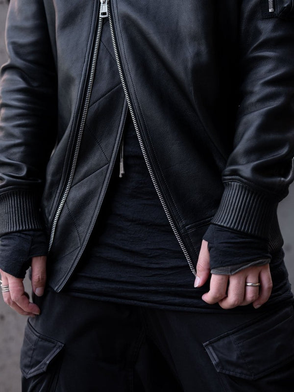 Tailored Leather Bomber Jacket (B-15 MOD.)【Black】 - PRY