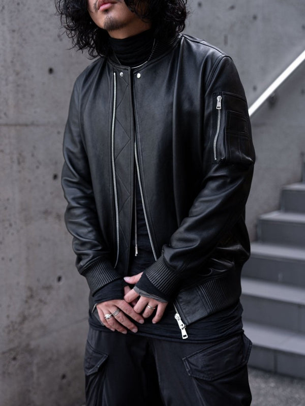 Tailored Leather Bomber Jacket (B-15 MOD.)【Black】 - PRY