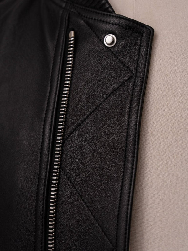 Tailored Leather Bomber Jacket (B-15 MOD.)【Black】 - PRY