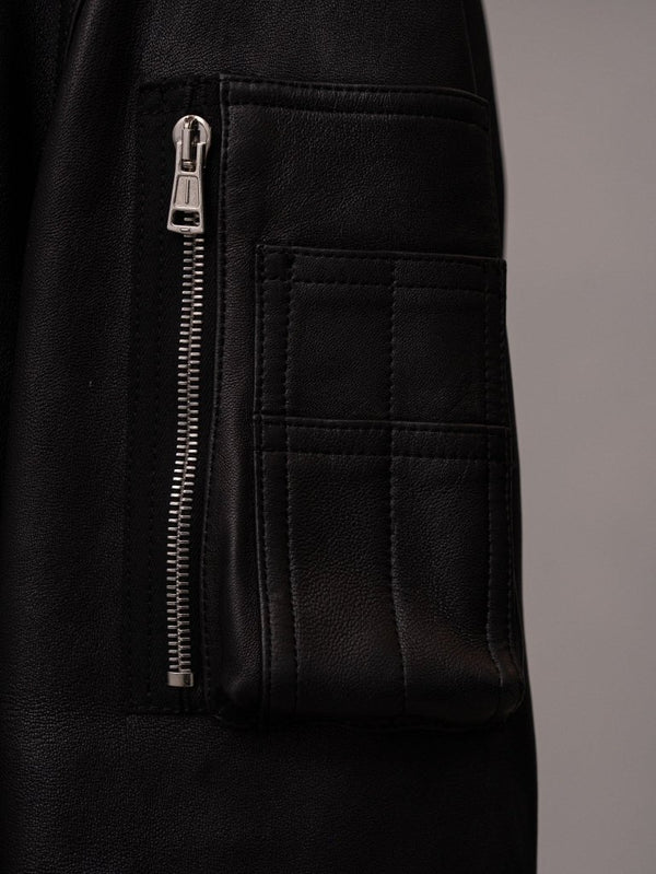 Tailored Leather Bomber Jacket (B-15 MOD.)【Black】 - PRY