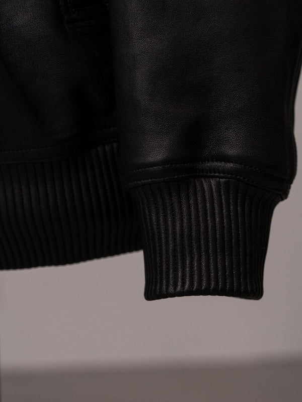 Tailored Leather Bomber Jacket (B-15 MOD.)【Black】 - PRY