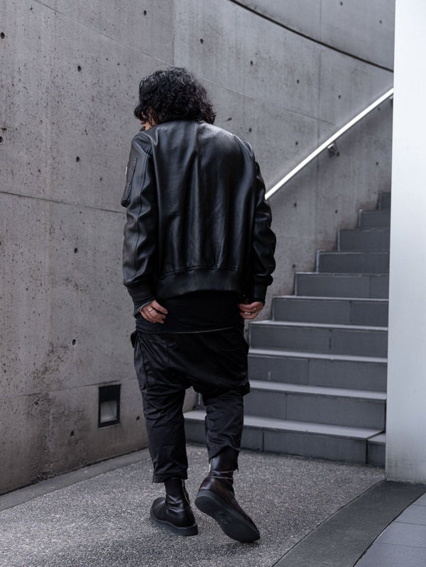 Tailored Leather Bomber Jacket (B-15 MOD.)【Black】 - PRY