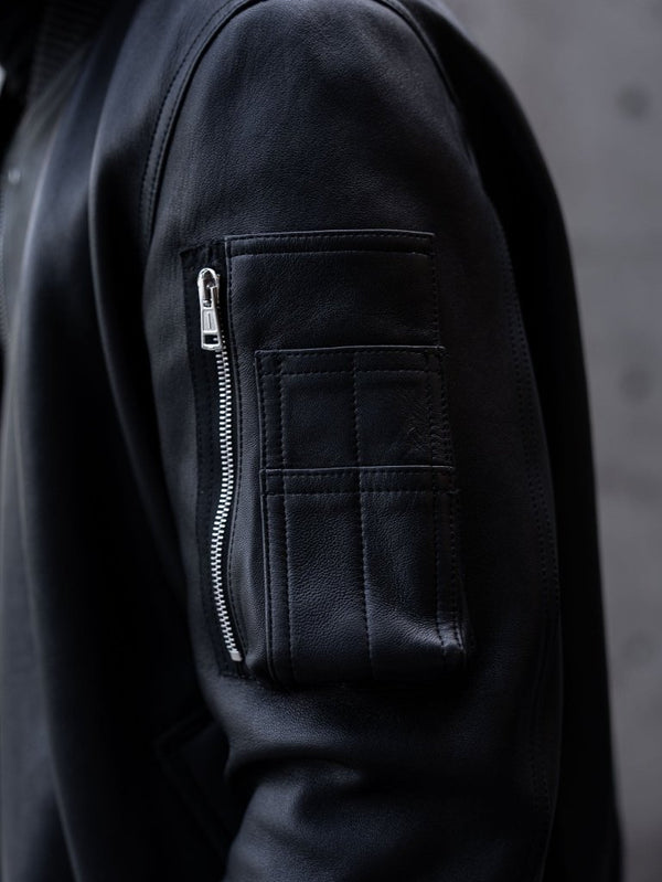 Tailored Leather Bomber Jacket (B-15 MOD.)【Black】 - PRY