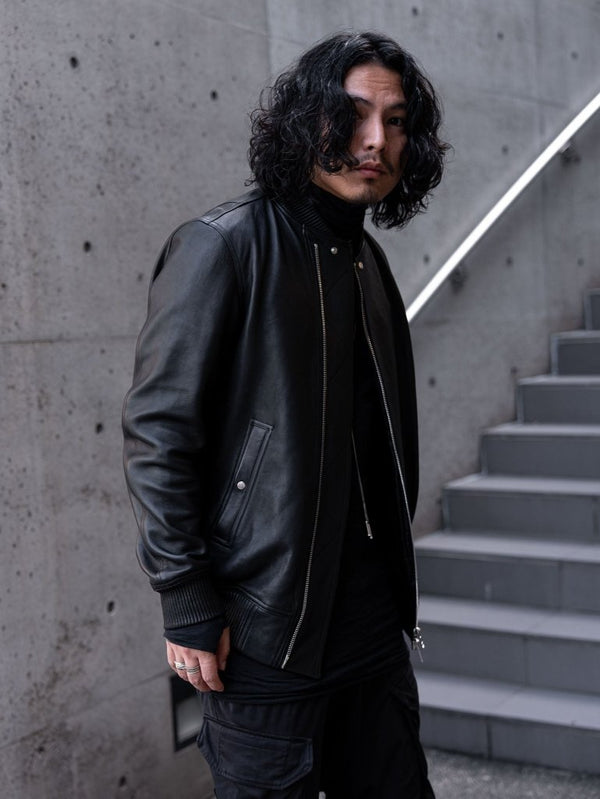 Tailored Leather Bomber Jacket (B-15 MOD.)【Black】 - PRY