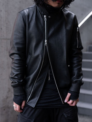 Tailored Leather Bomber Jacket (B-15 MOD.)【Black】 - PRY