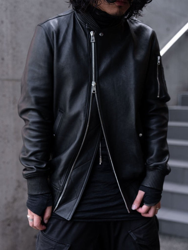 Tailored Leather Bomber Jacket (B-15 MOD.)【Black】 - PRY
