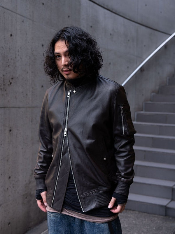 Tailored Leather Bomber Jacket (B-15 MOD.)【Cigar brown】 - PRY