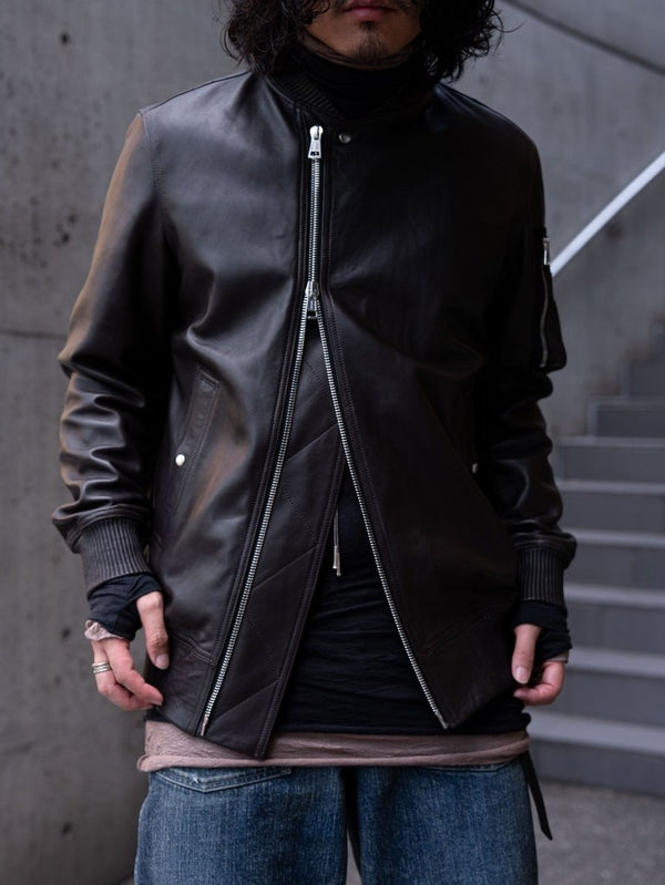 Tailored Leather Bomber Jacket (B-15 MOD.)【Cigar brown】 - PRY