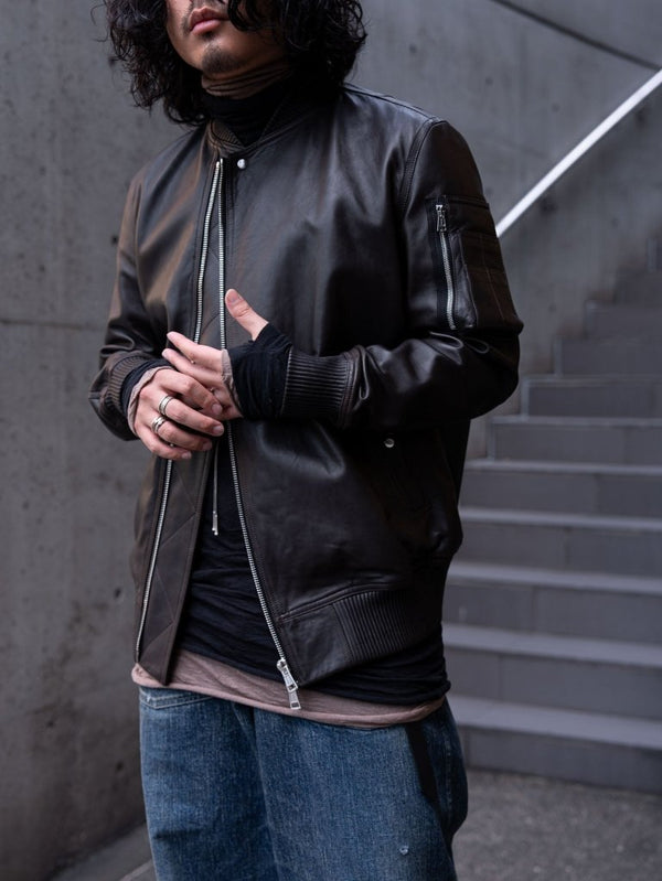Tailored Leather Bomber Jacket (B-15 MOD.)【Cigar brown】 - PRY