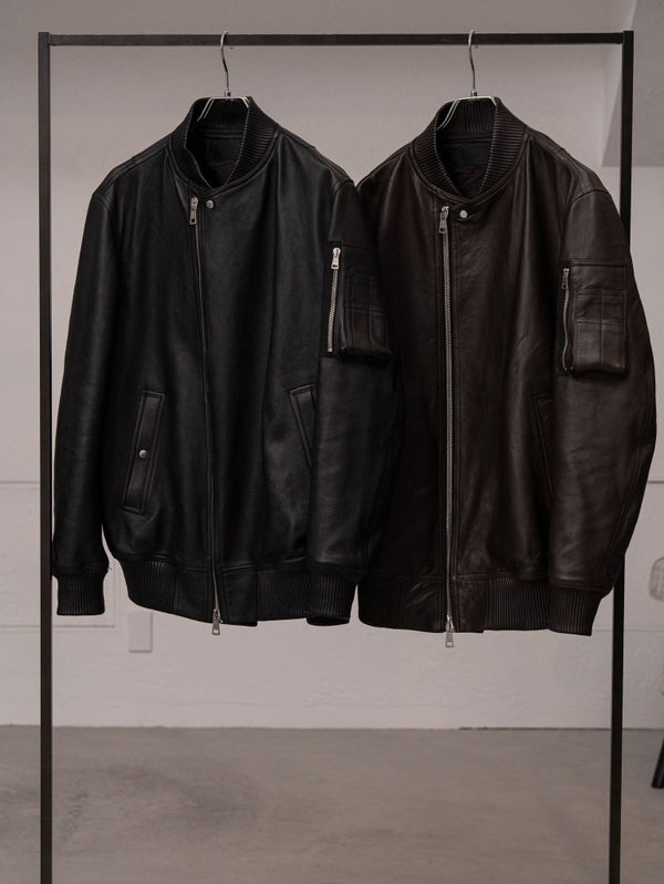 Tailored Leather Bomber Jacket (B-15 MOD.)【Cigar brown】 - PRY