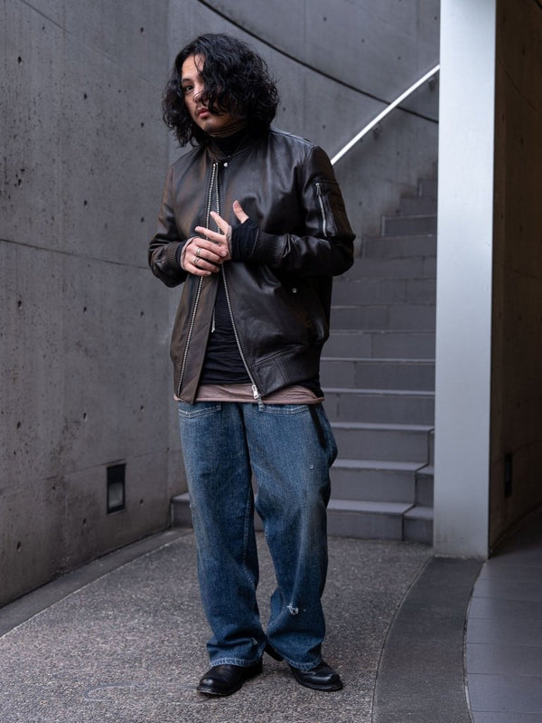 Tailored Leather Bomber Jacket (B-15 MOD.)【Cigar brown】 - PRY