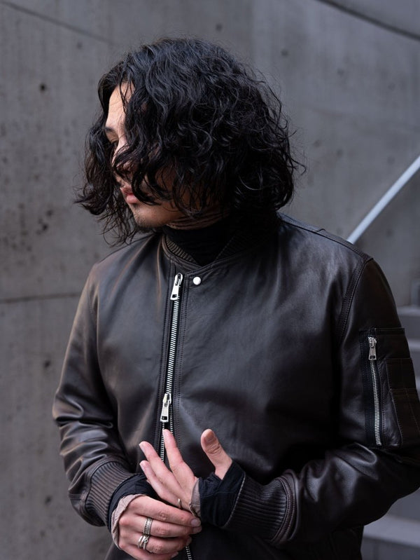 Tailored Leather Bomber Jacket (B-15 MOD.)【Cigar brown】 - PRY