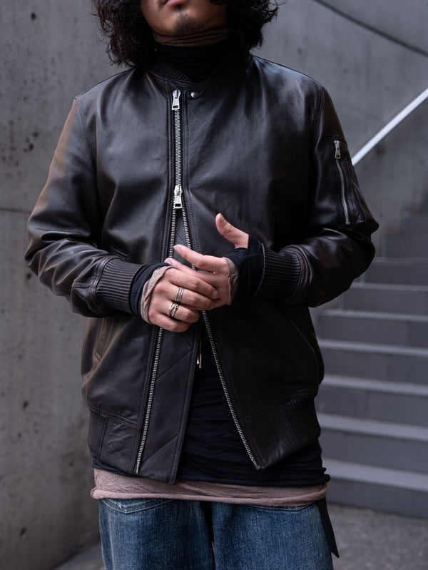 Tailored Leather Bomber Jacket (B-15 MOD.)【Cigar brown】 - PRY